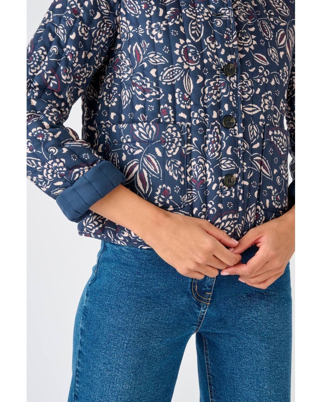 DAMART Blue Lightweight & Stylish Floral Quilted Cropped Jacket