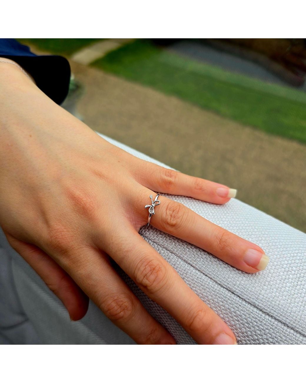 Harfi Metallic Bow Tie Bowknot Thin Sterling Stacking Ring