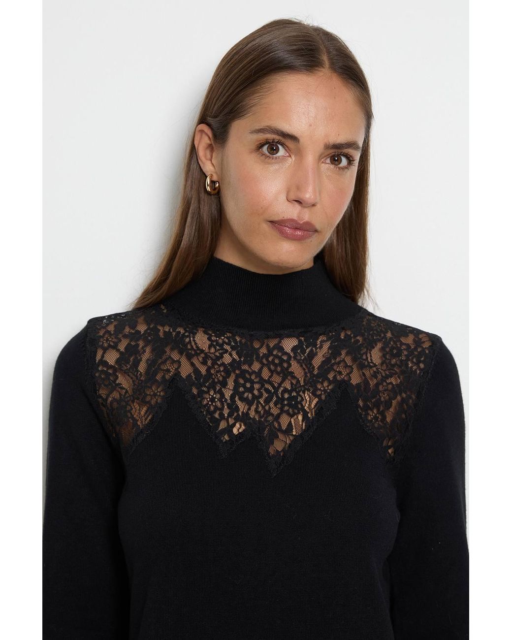 Wallis Black Lace Detail Funnel Neck Knitted Dress