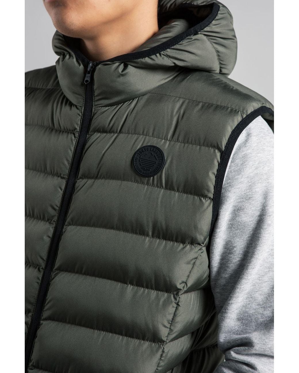 Tokyo Laundry Gray Padded Hooded Gilet With Full Zip for men