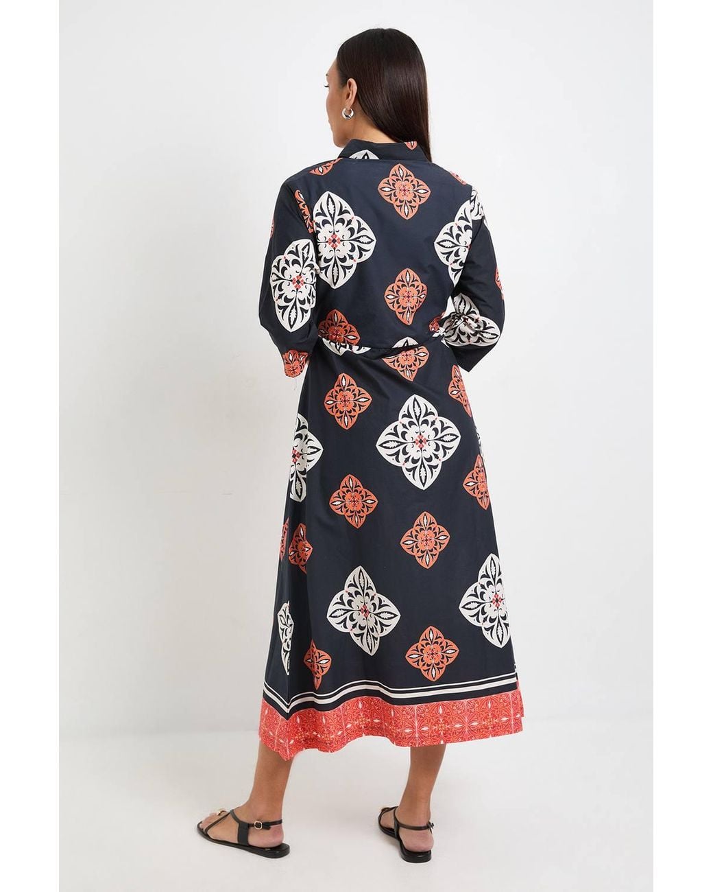 PRINCIPLES Red Tile Print Tie Front Midi Shirt Dress