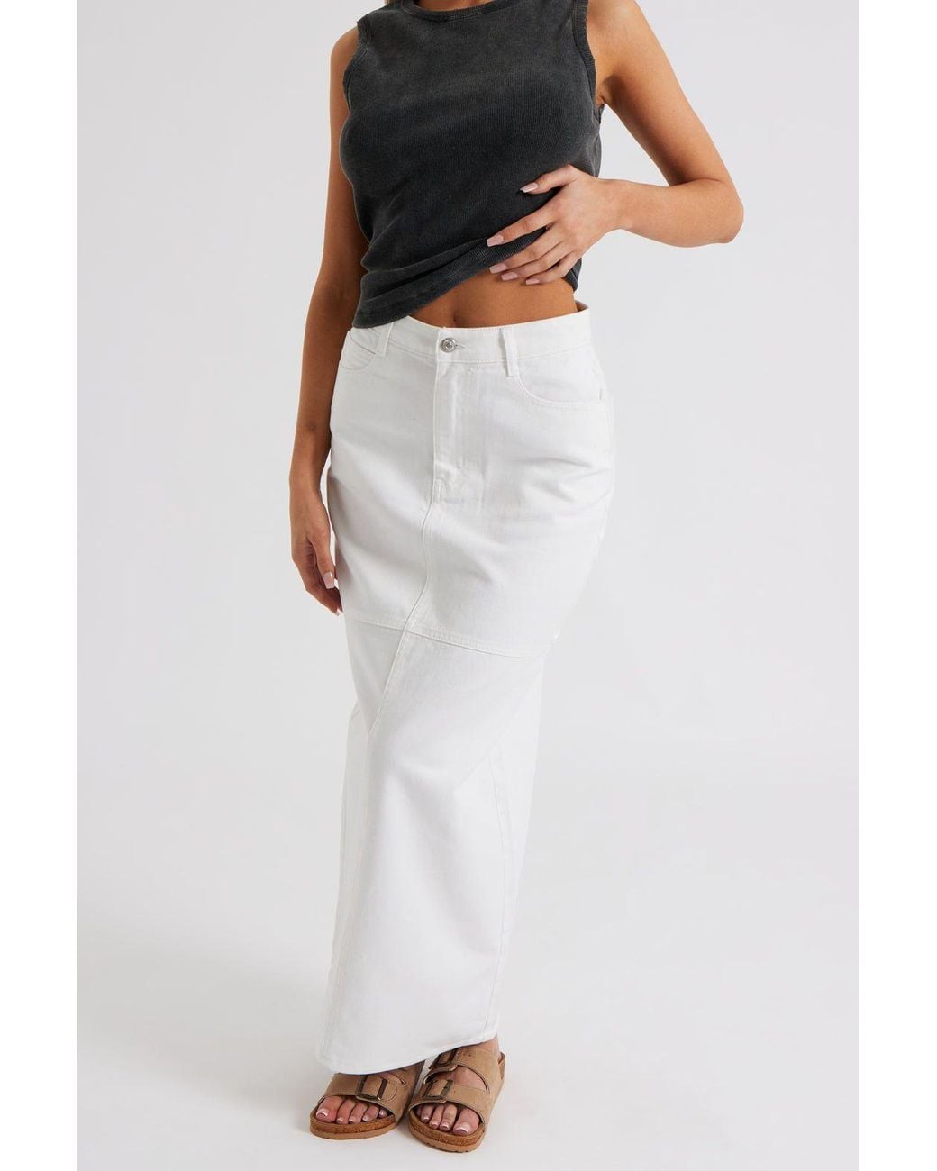 Urban Bliss White Split Back Twill Maxi Skirt
