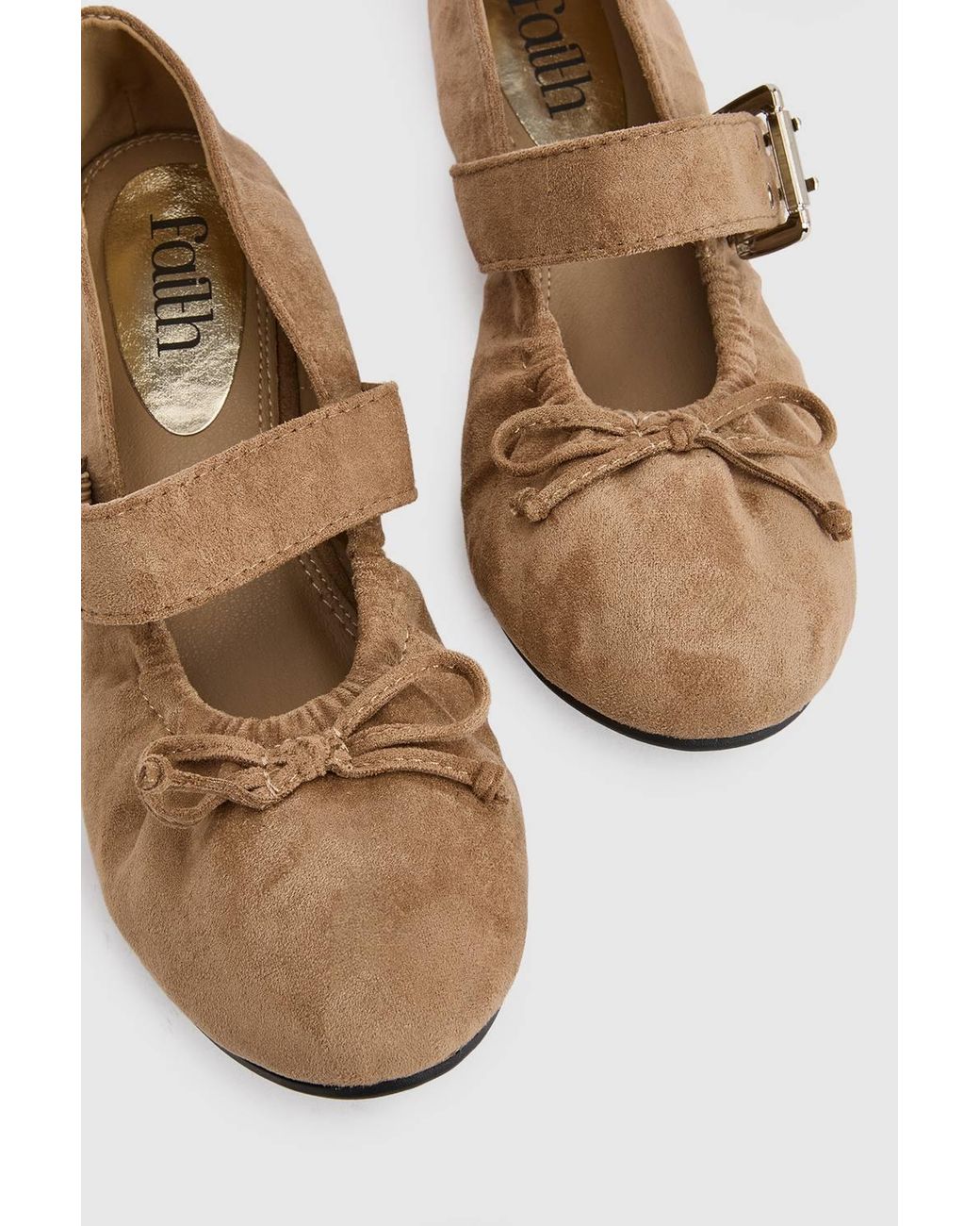 Faith Natural Mila Faux Suede Buckle Ruched Ballet Flats