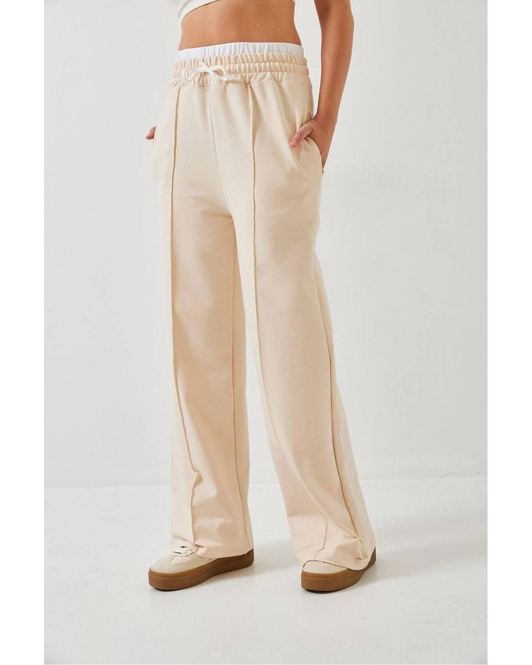 Bianco Lucci Natural Wide Leg Pants With Belt Detail