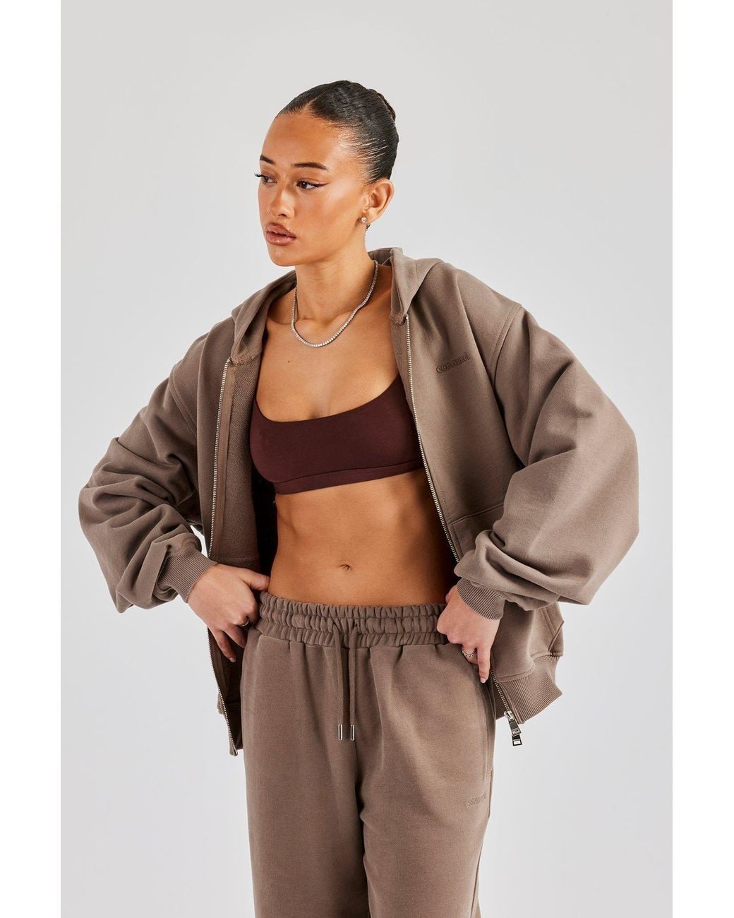 CERNUCCI Brown Oversized Zip Through Hoodie