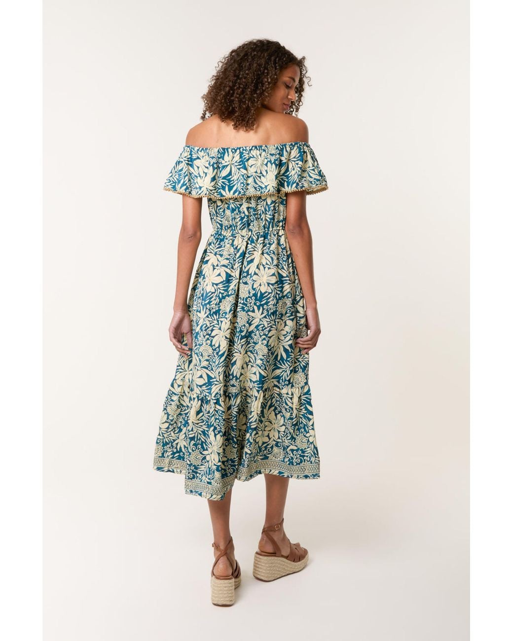 Blue Vanilla Blue Elasticated Waist Sleeveless Bardot Midi Dress