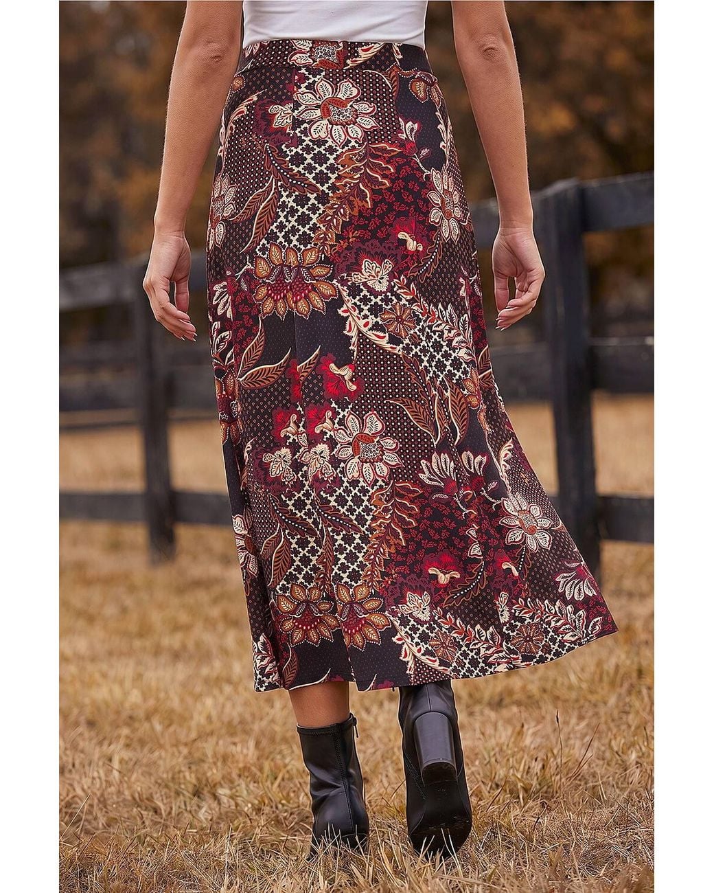Roman Purple Floral Paisley Print Skirt
