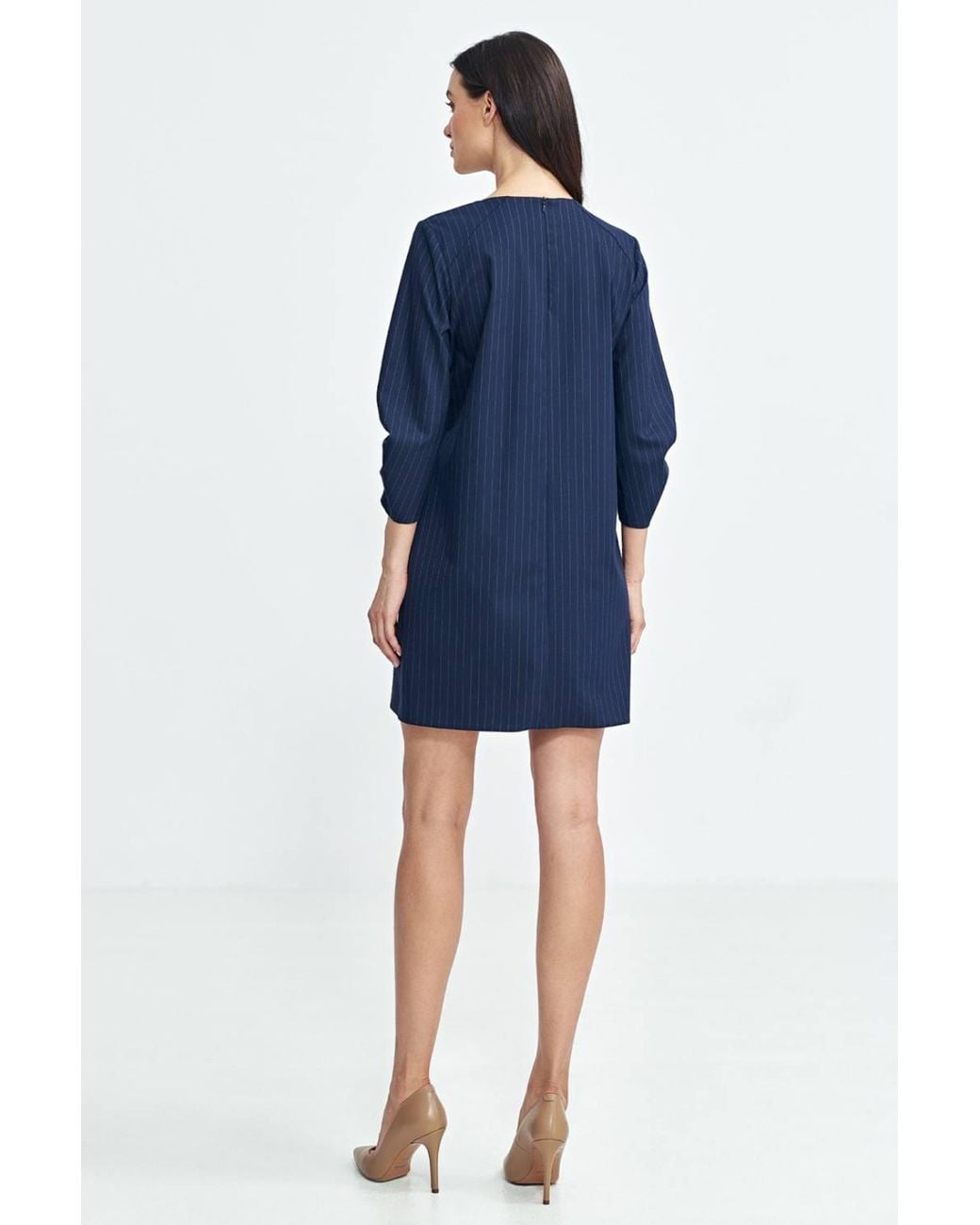 Love Lace Blue Viscose Striped 3/4 Sleeve A-Line Dress