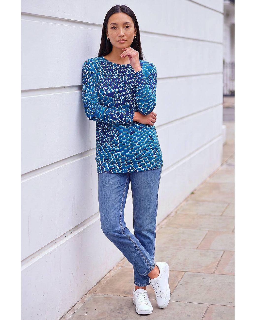 Roman Blue Printed Bubble Hem Top