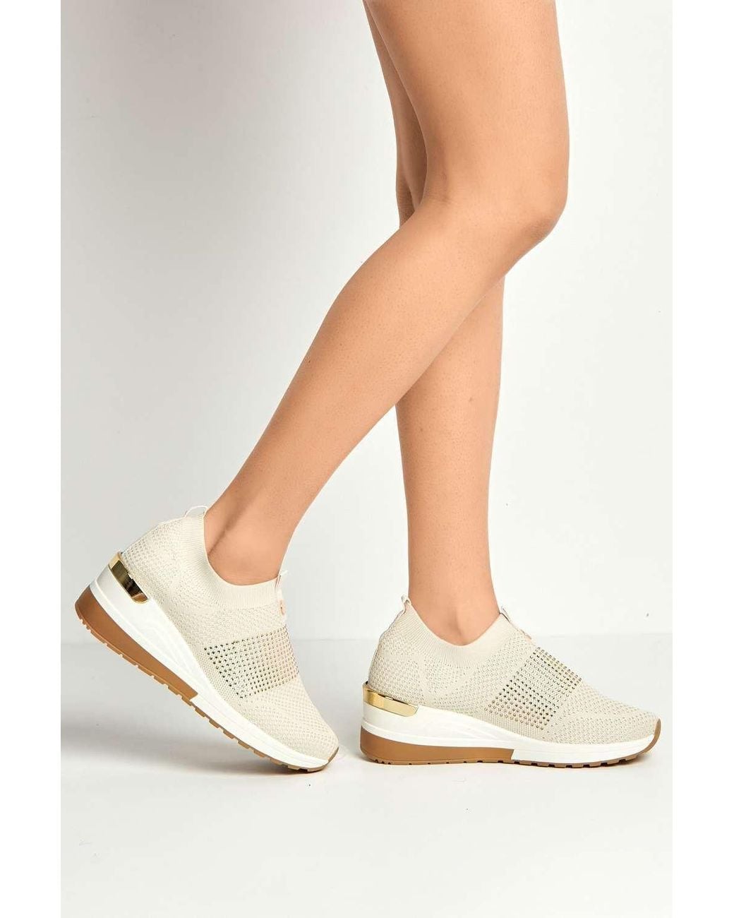 Miss Diva White Ember Diamante Embellished Slip On Trainers