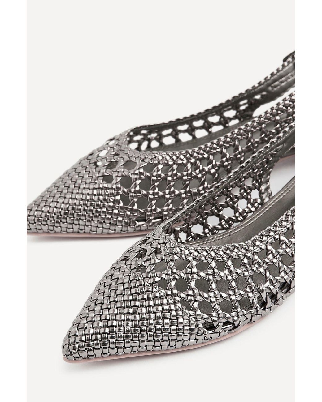 Linzi White Carolina Pewter Faux Leather Ballet Flats