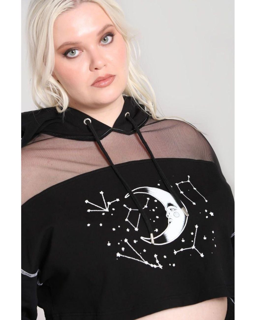 Hell Bunny Black Solaris Printed Cropped Hoodie