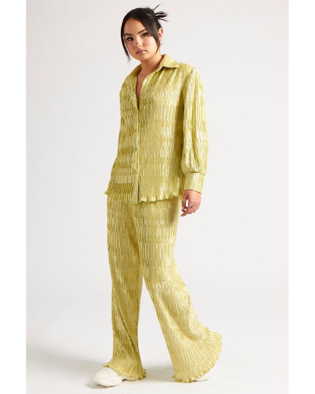 Urban Bliss Yellow Textured Plisse Oversized Shirt