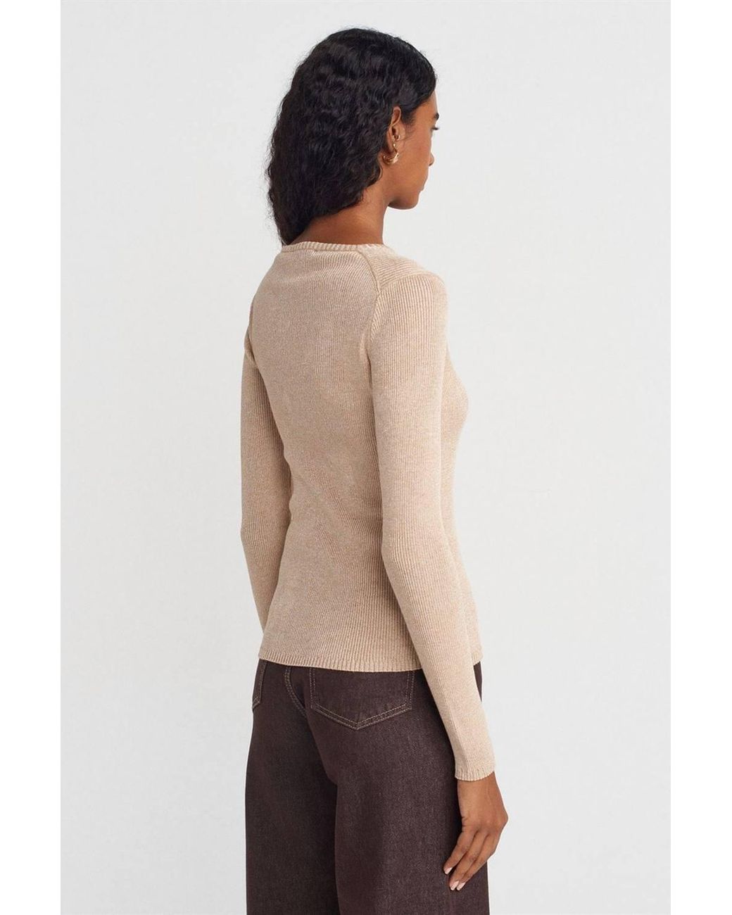 Dilvin Natural Slim Fit V-Neck Ribbed Sweater