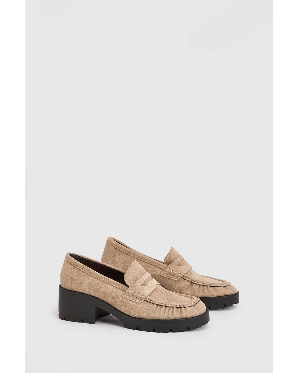 Oasis Natural Nova Ruched Toe Faux Suede Block Heeled Loafers