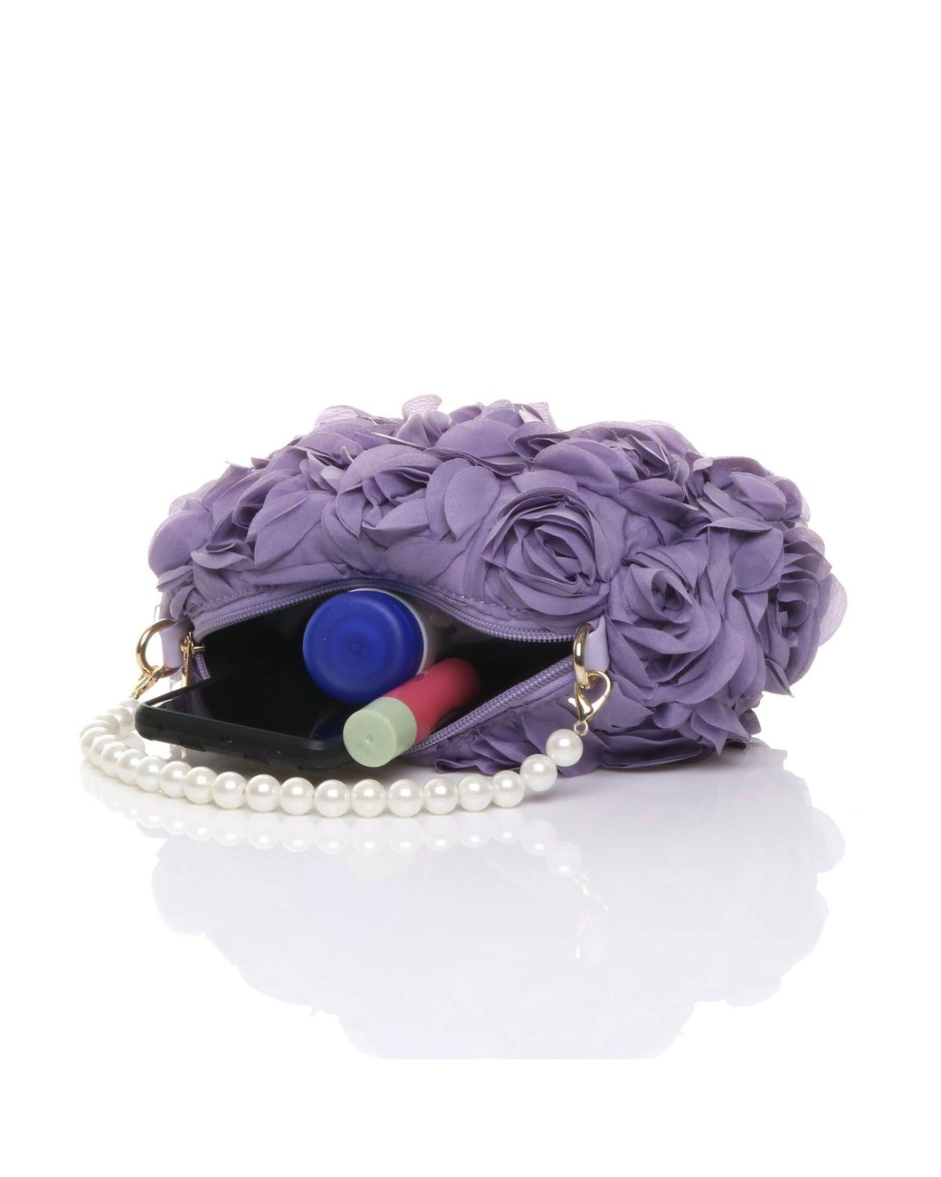 AJVANI Purple Flower Rose Ruffle Wedding Evening Clutch Bag