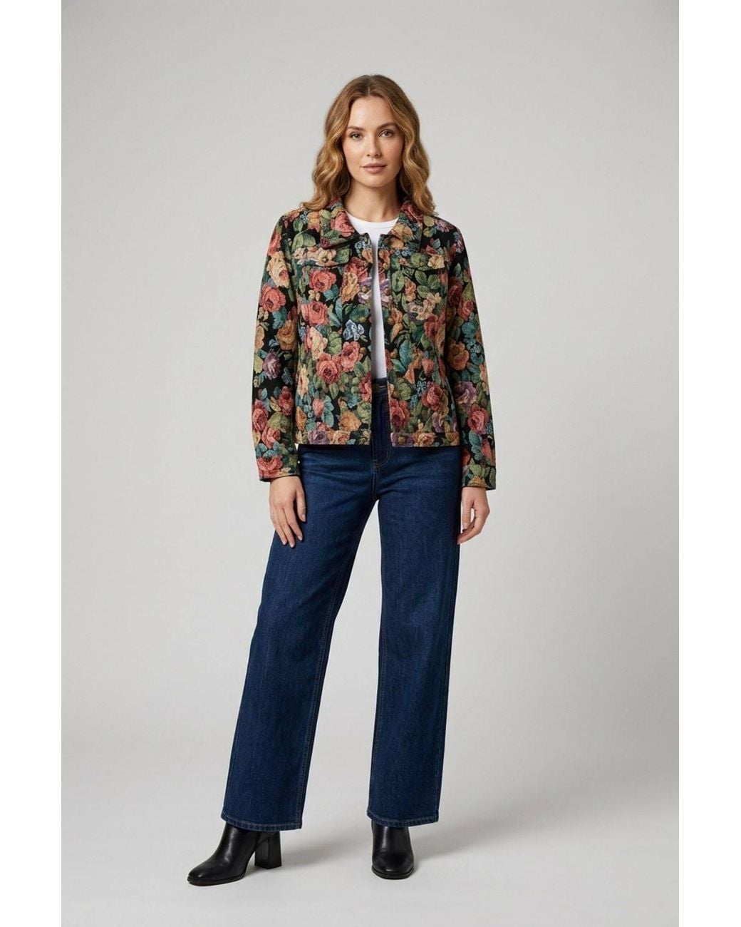 Izabel London Blue Floral Tapestry Texture Jacket