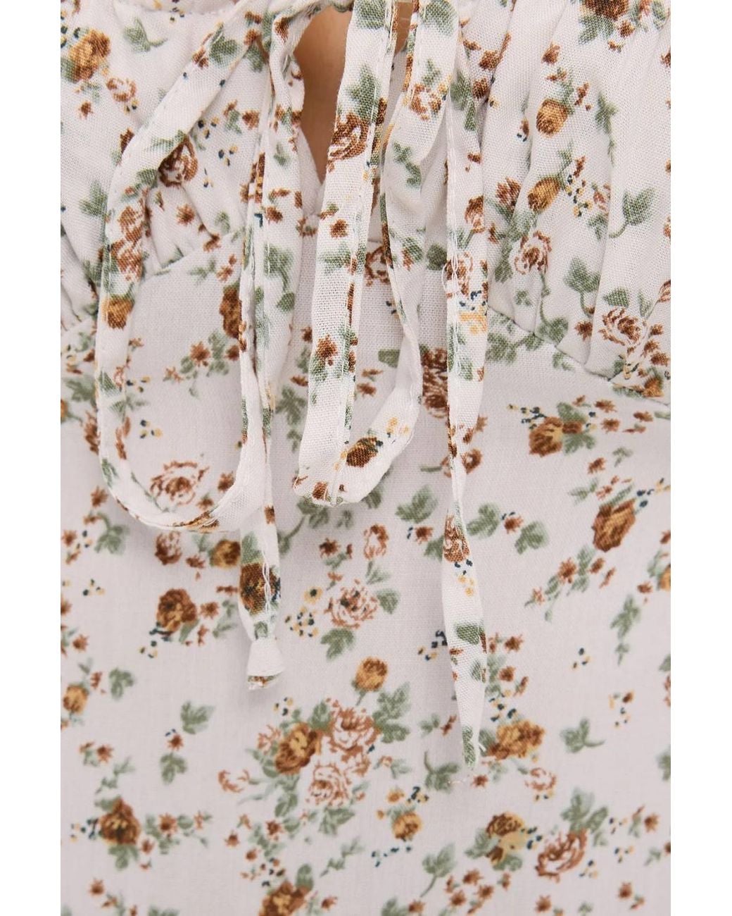 Hiccup White Floral Sweetheart Neck Mini Dress With A Balloon Sleeves
