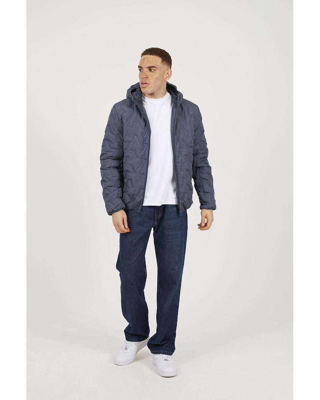 Brave Soul Blue Short Length Hooded Padded Jacket for men