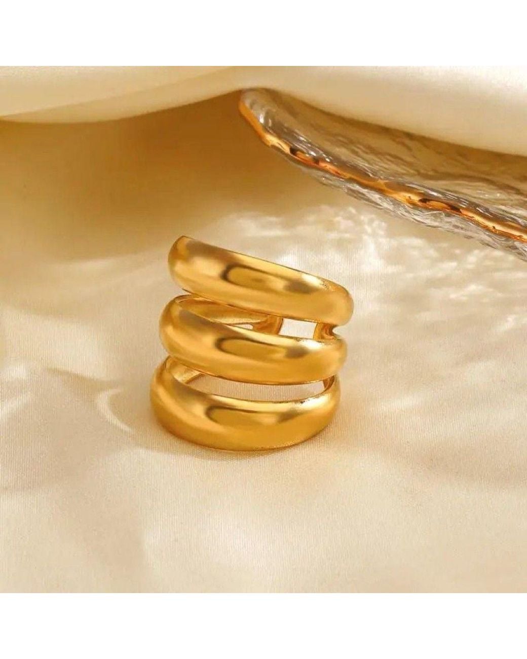 The Colourful Aura Brown Chunky Triple Dome Adjustable Stacked Wide Band Ring