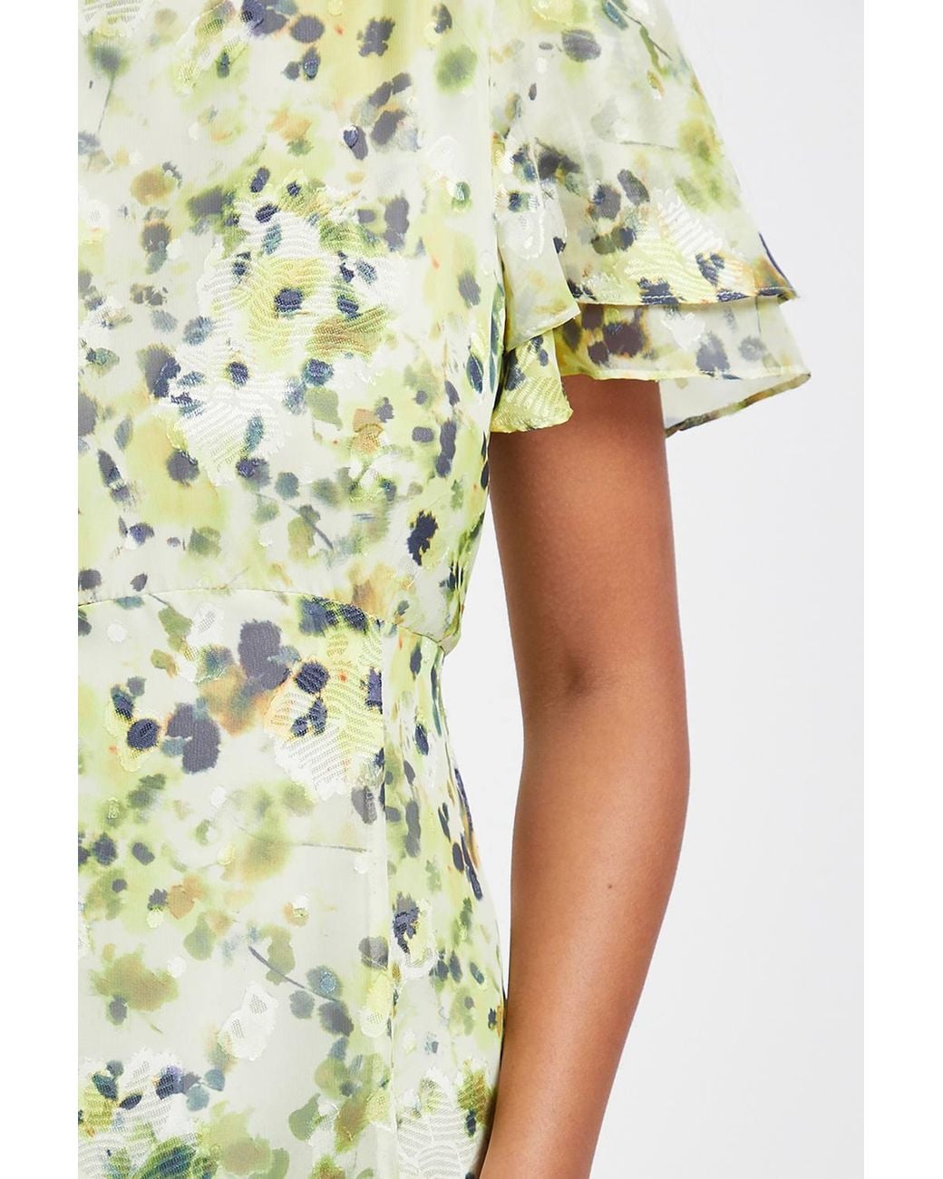 Wallis Green Petite Floral Burn Out Ruffle Midi Dress