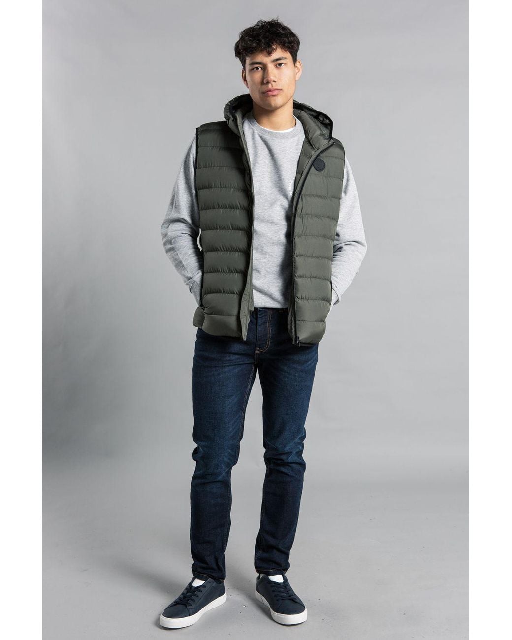 Tokyo Laundry Gray Padded Hooded Gilet With Full Zip for men