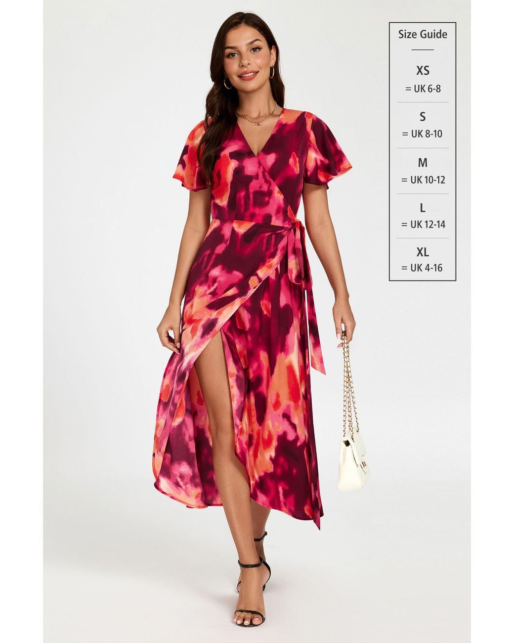 FS Collection Red Abstract Print Wrap Maxi Dress