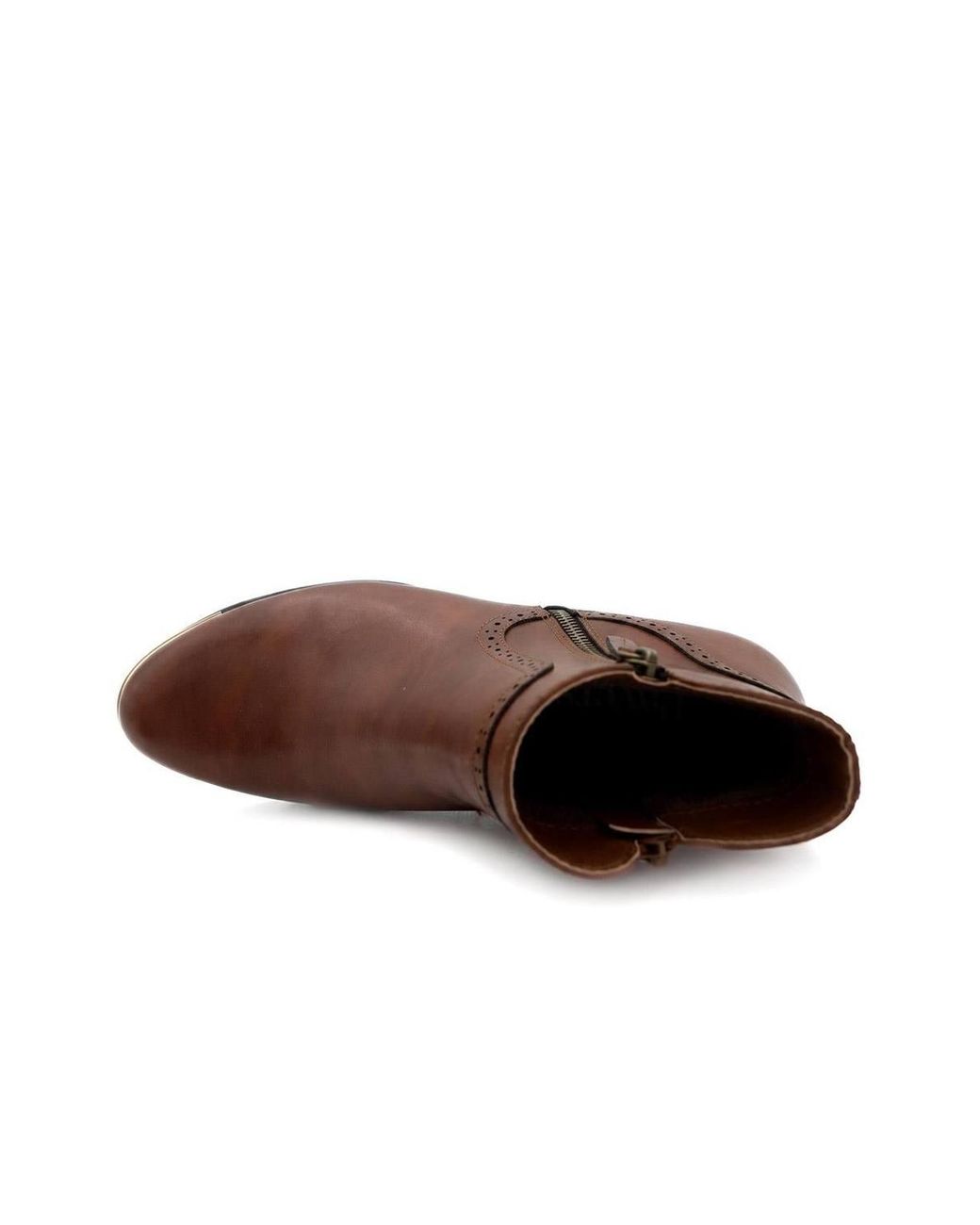 Pavers Brown Zip Fasten Brogue Trim Ankle Boots