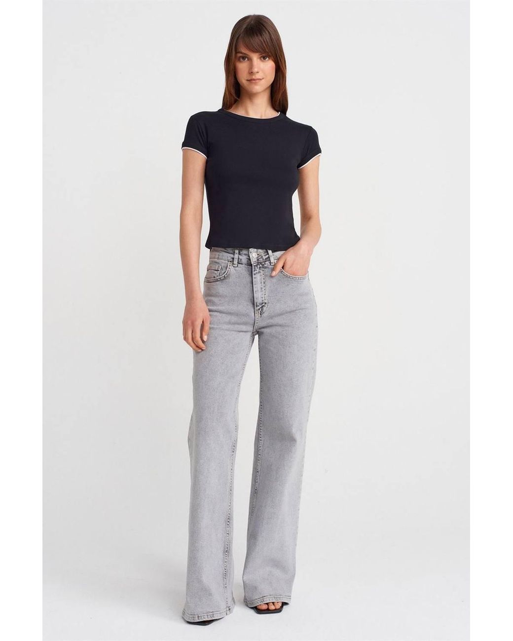 Dilvin Black Slim Fit Cotton Crop T-Shirt