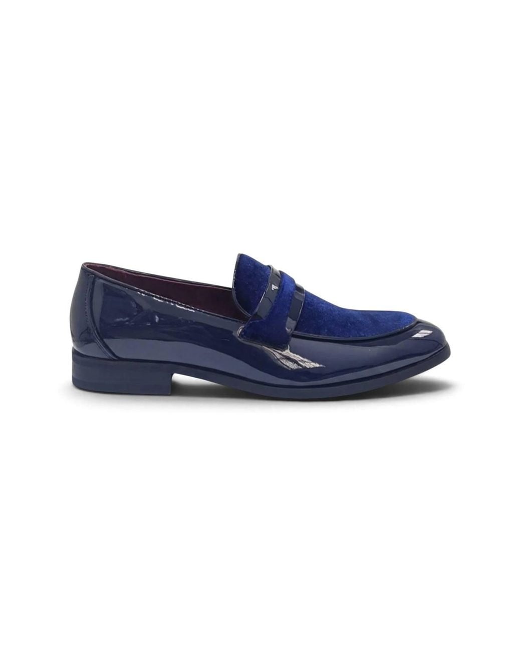 Infinity Leather Blue Slip-On Fuax Leather Velvet Detailed Patent Loafers for men