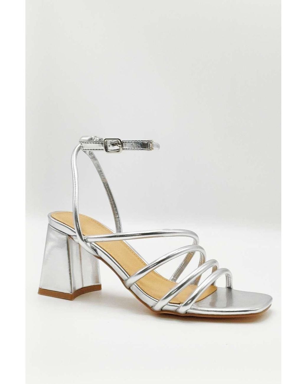 Miss Diva White Milena Square Toe Strappy Block Heel Sandals