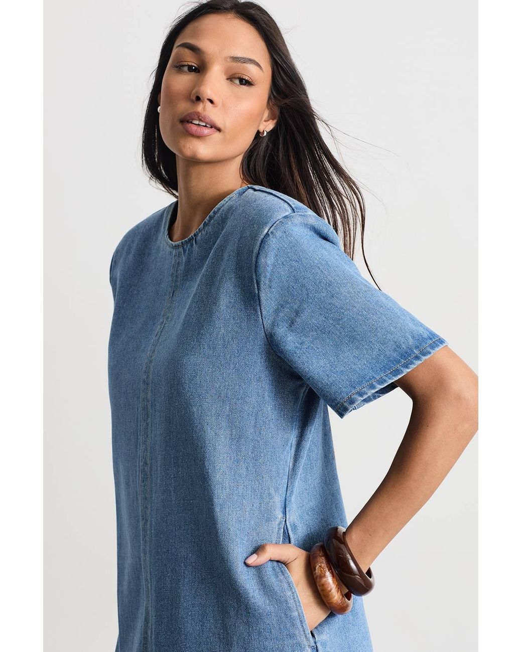 Warehouse Blue Denim Side Split Midi Dress