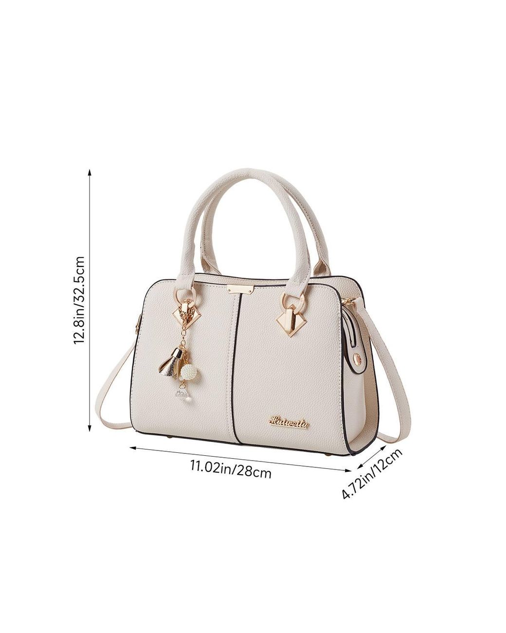 MODISHION White Elegant Lychee Grain Top Handbag With Cute Pendants
