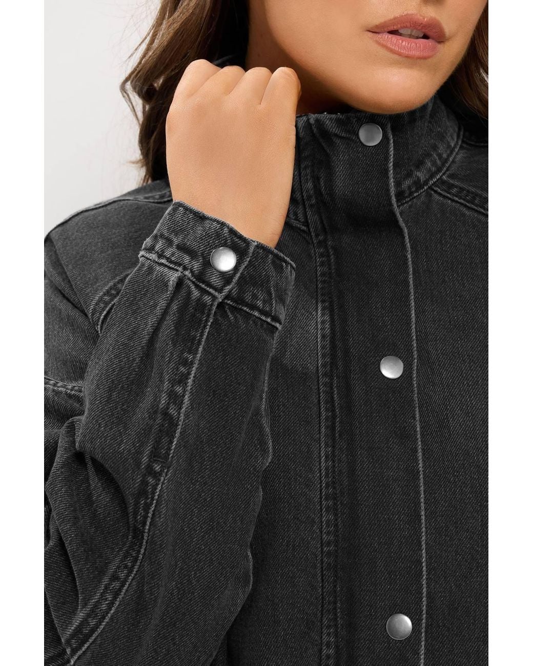 Yours Black Denim Funnel Neck Bomber Jacket