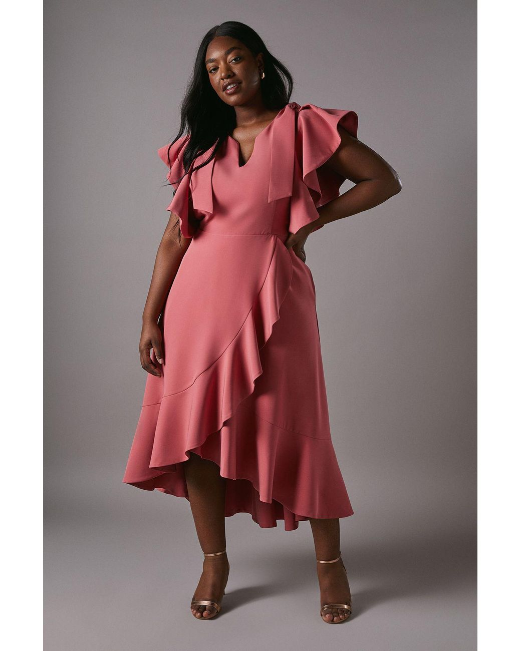 Coast Pink Plus Crepe Ruffle Wrap Midi Dress
