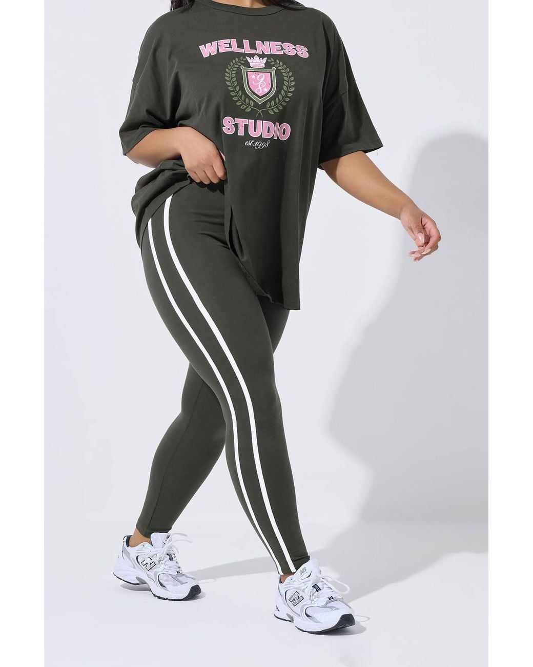 Yours Black Side Stripe Leggings