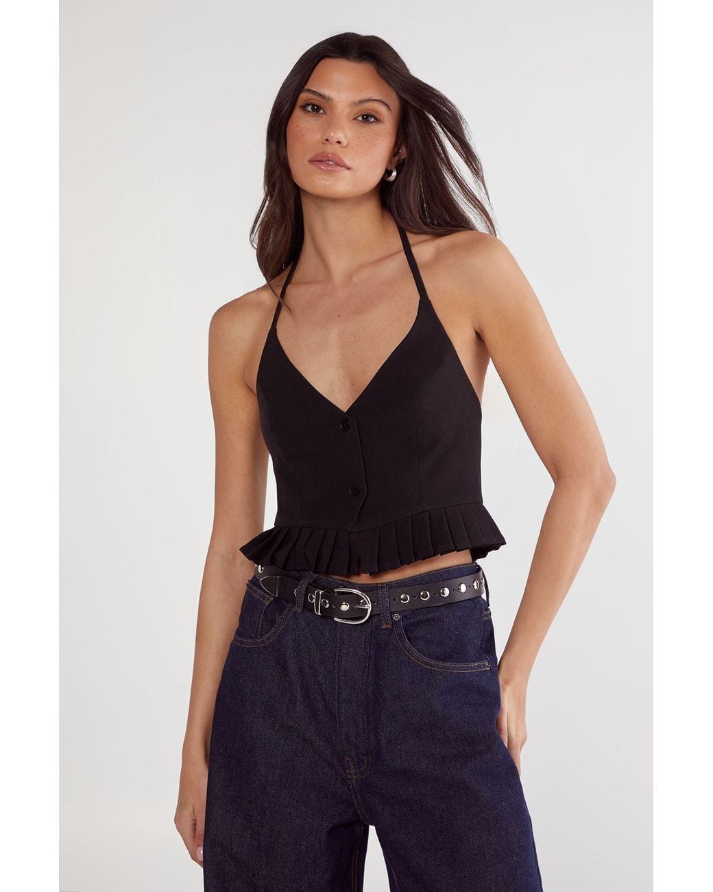 Nasty Gal Blue Pleated Hem Tailored Top