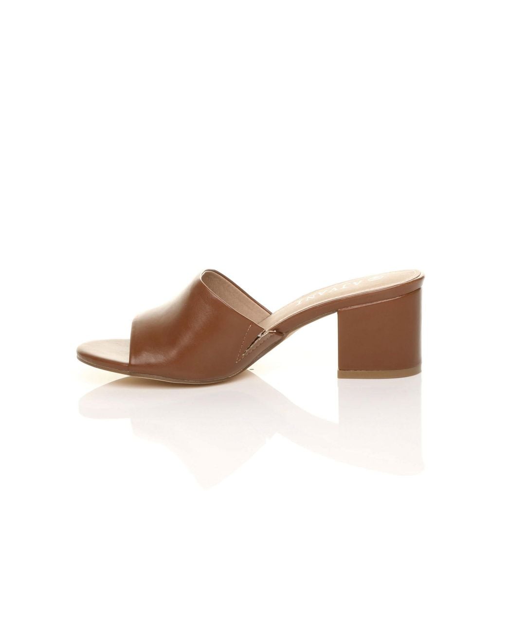 AJVANI Brown Mid Block Heel Peep Toe Mules Sandals