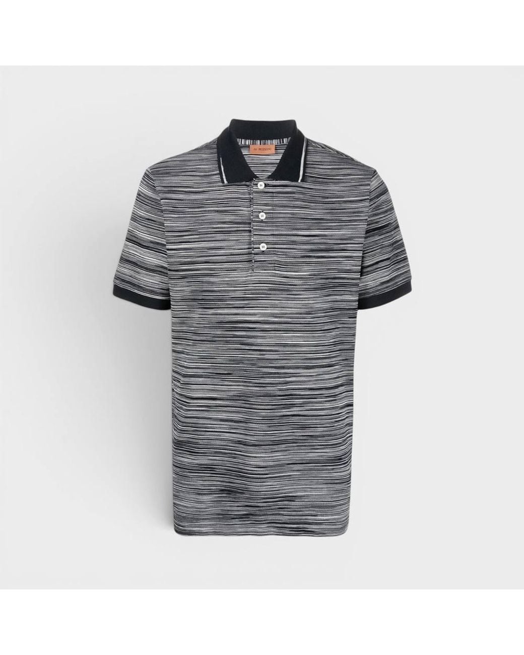 Missoni Gray Striped Contrast Collar Polo Shirt Space Dyed for men
