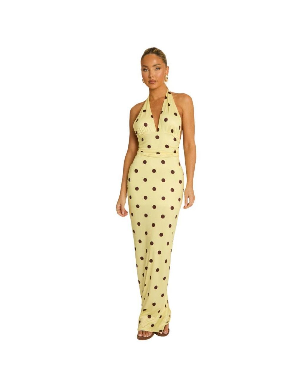 Rebellious Fashion Natural Halterneck Tie Back Maxi Dress
