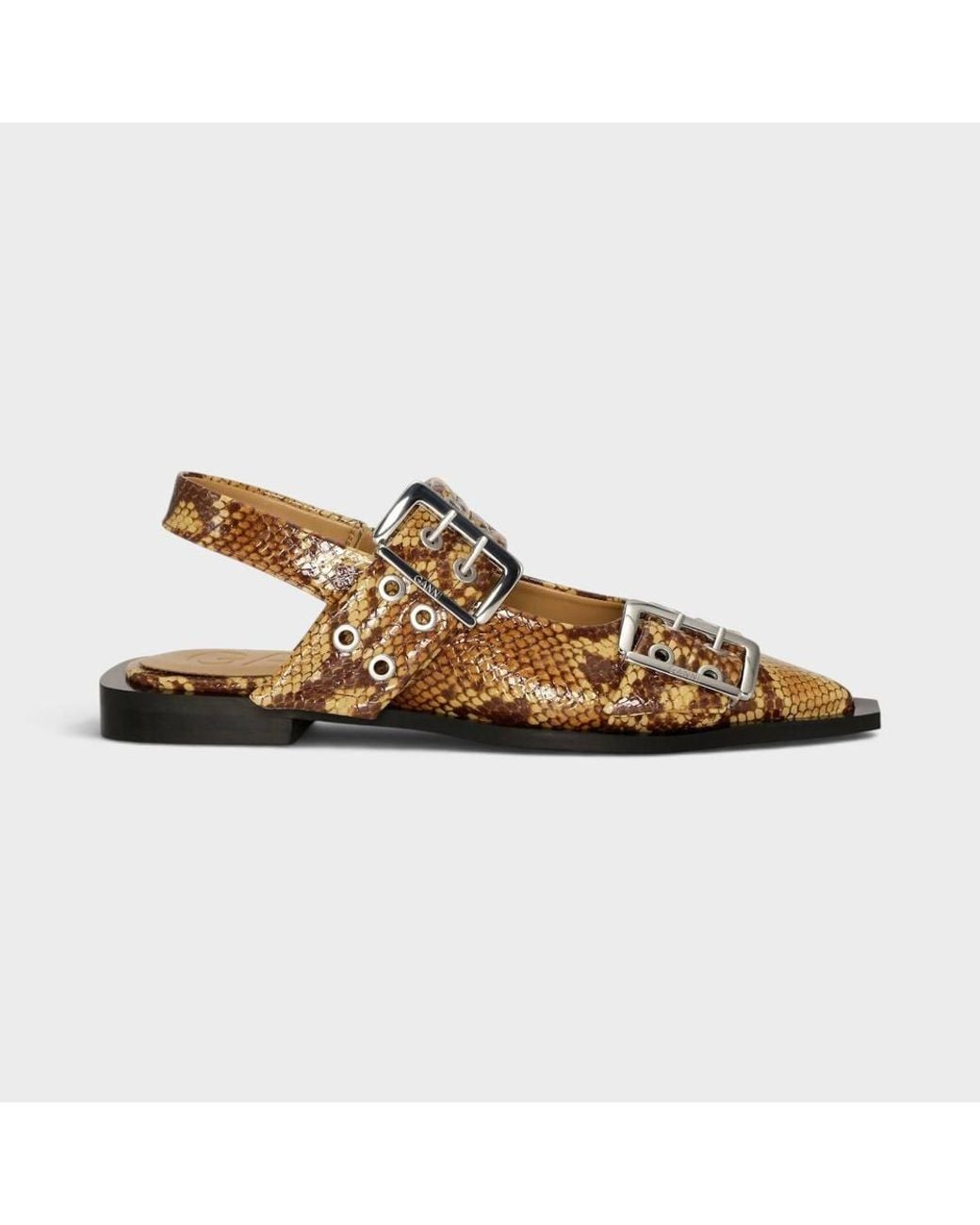 Ganni Brown Feminine Buckle Ballet Flats Buckthorn