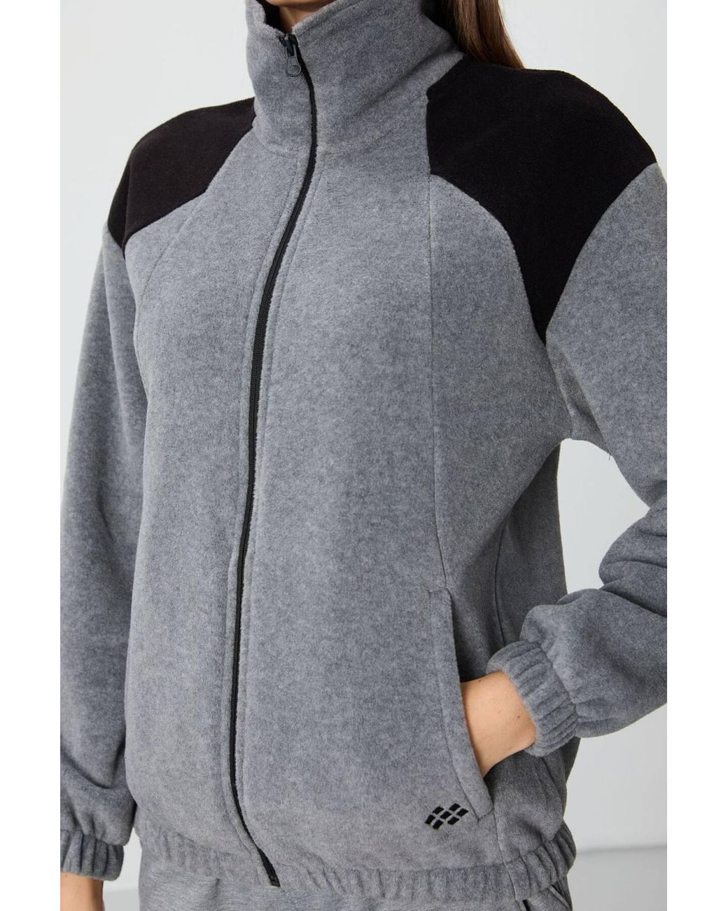 TOMMY LIFE Gray Color Block Oversized Zip-Collar Sweatshirt