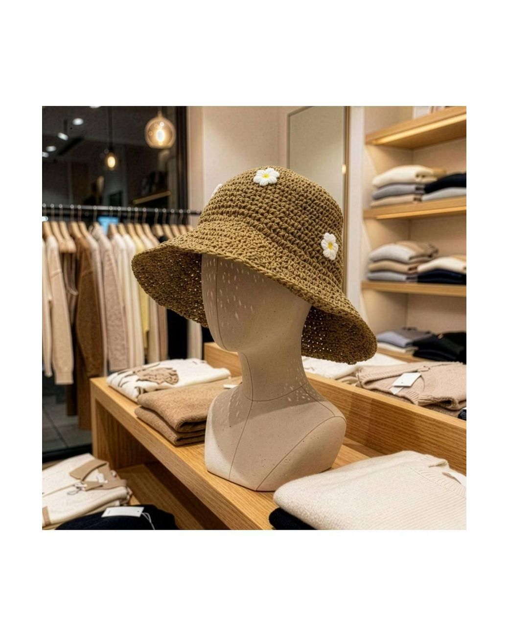 KDMD Brown Coffee Daisy Floppy Straw Sun Hat Wide Brim