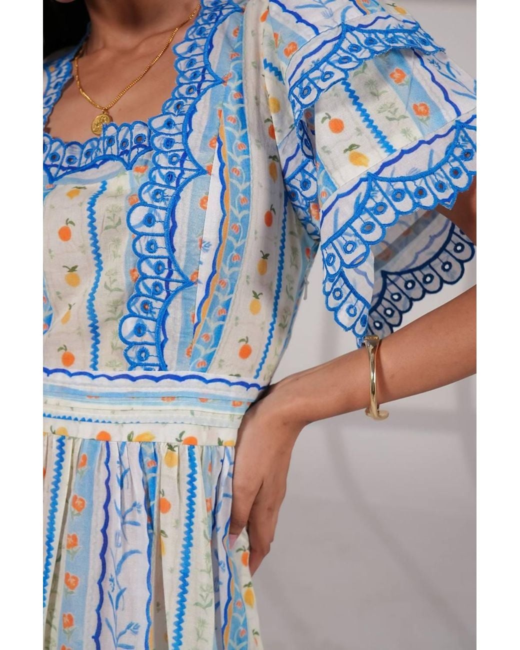 Rose & Nancy Blue Bella--An--Ditsy-Print-Embroidered-Midi-Dress