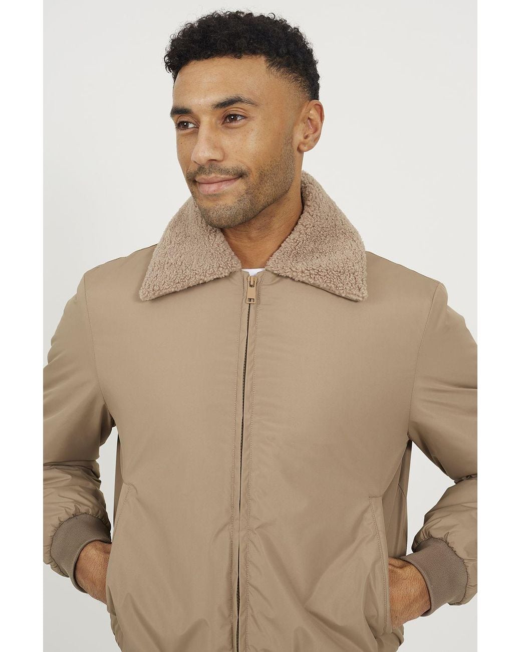 Brave Soul Blue Harrington Jacket With Borg Collar for men