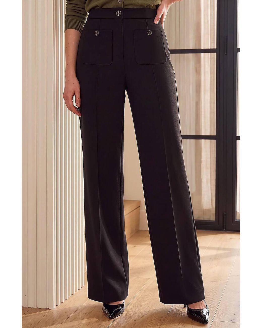 Roman Black Pocket Button Smart Trousers