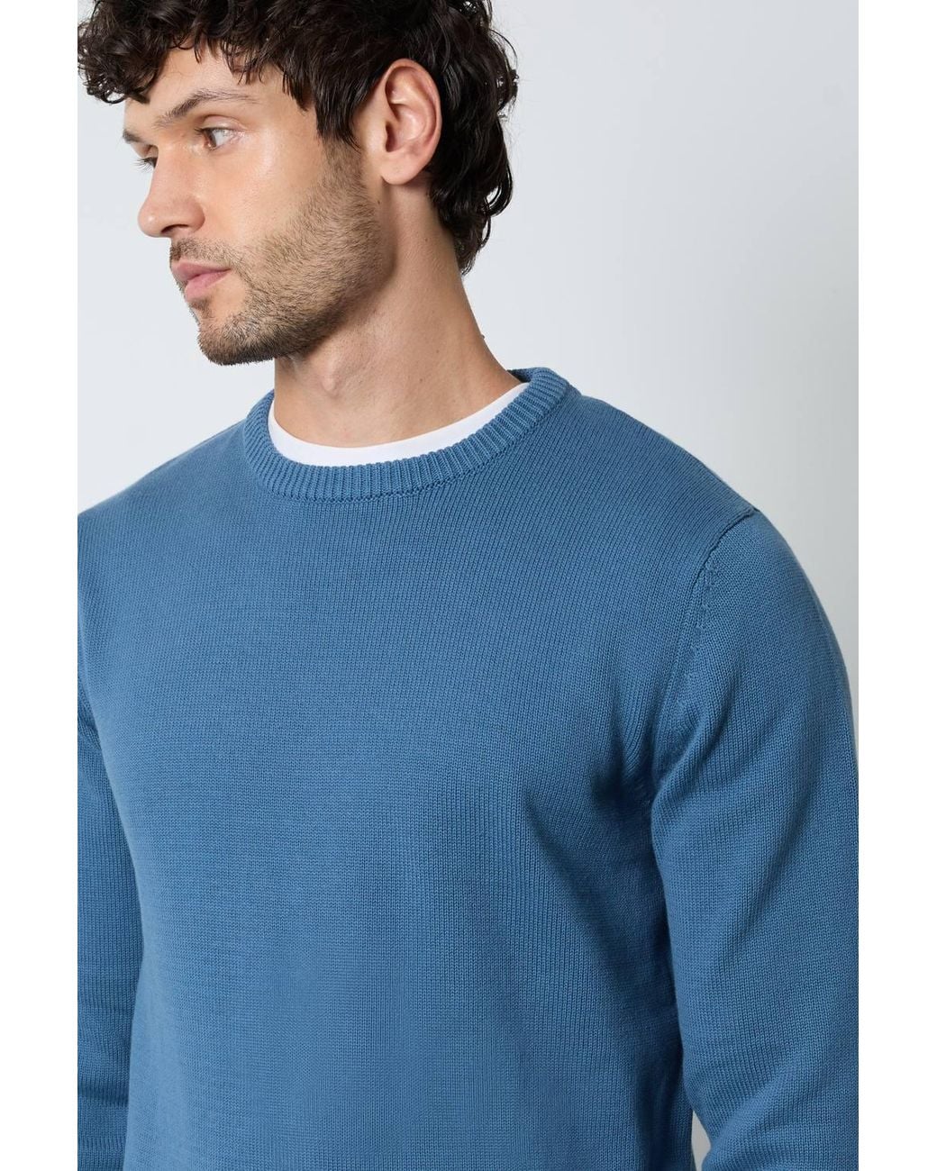 MAINE Blue Premium Pure Cotton Crew Neck Jumper for men