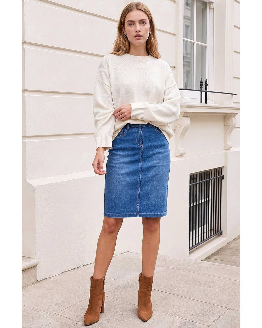 Roman Blue Cotton Denim Stretch Skirt