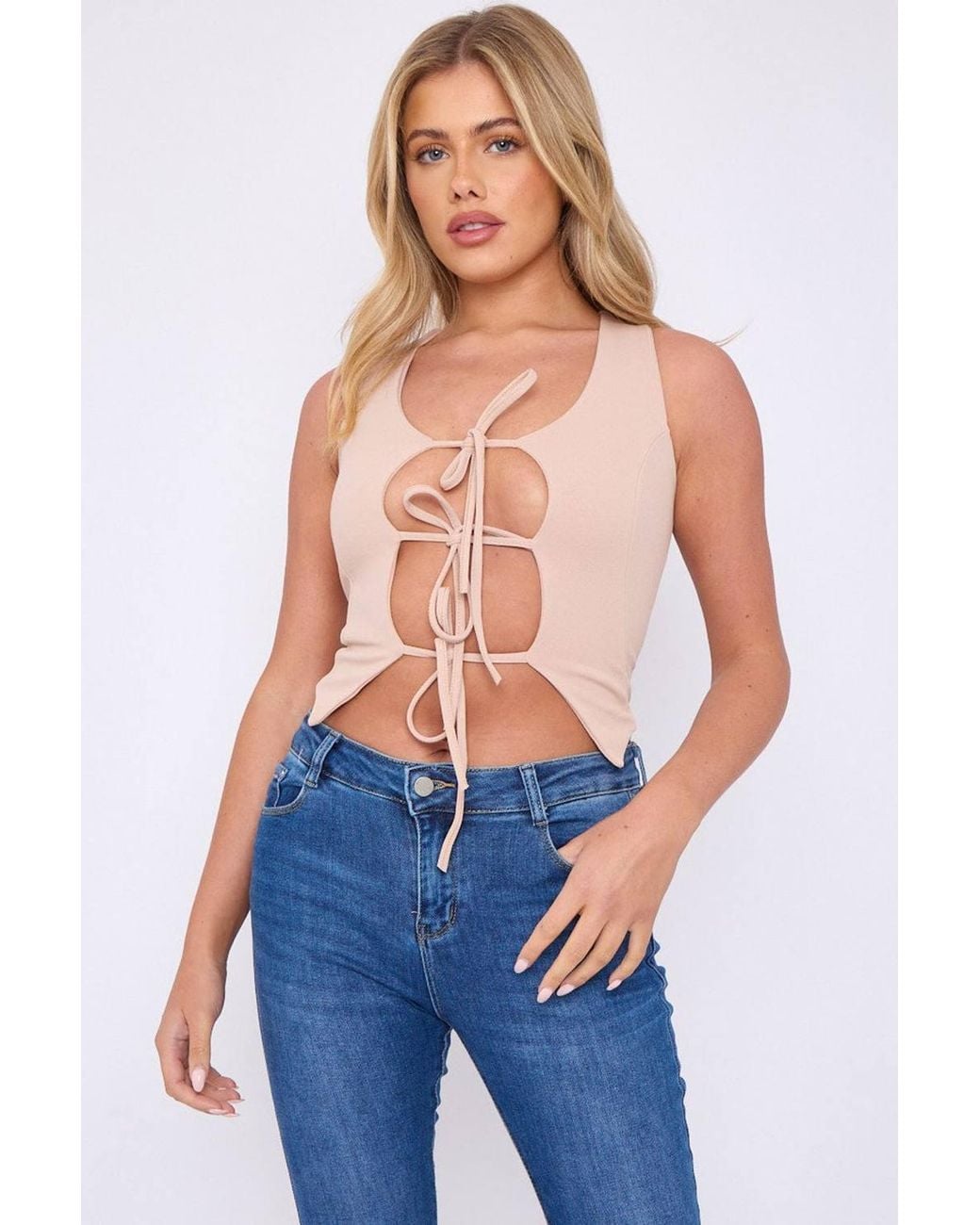 Stylewise Blue Tie Knot Waistcoat Crop Top