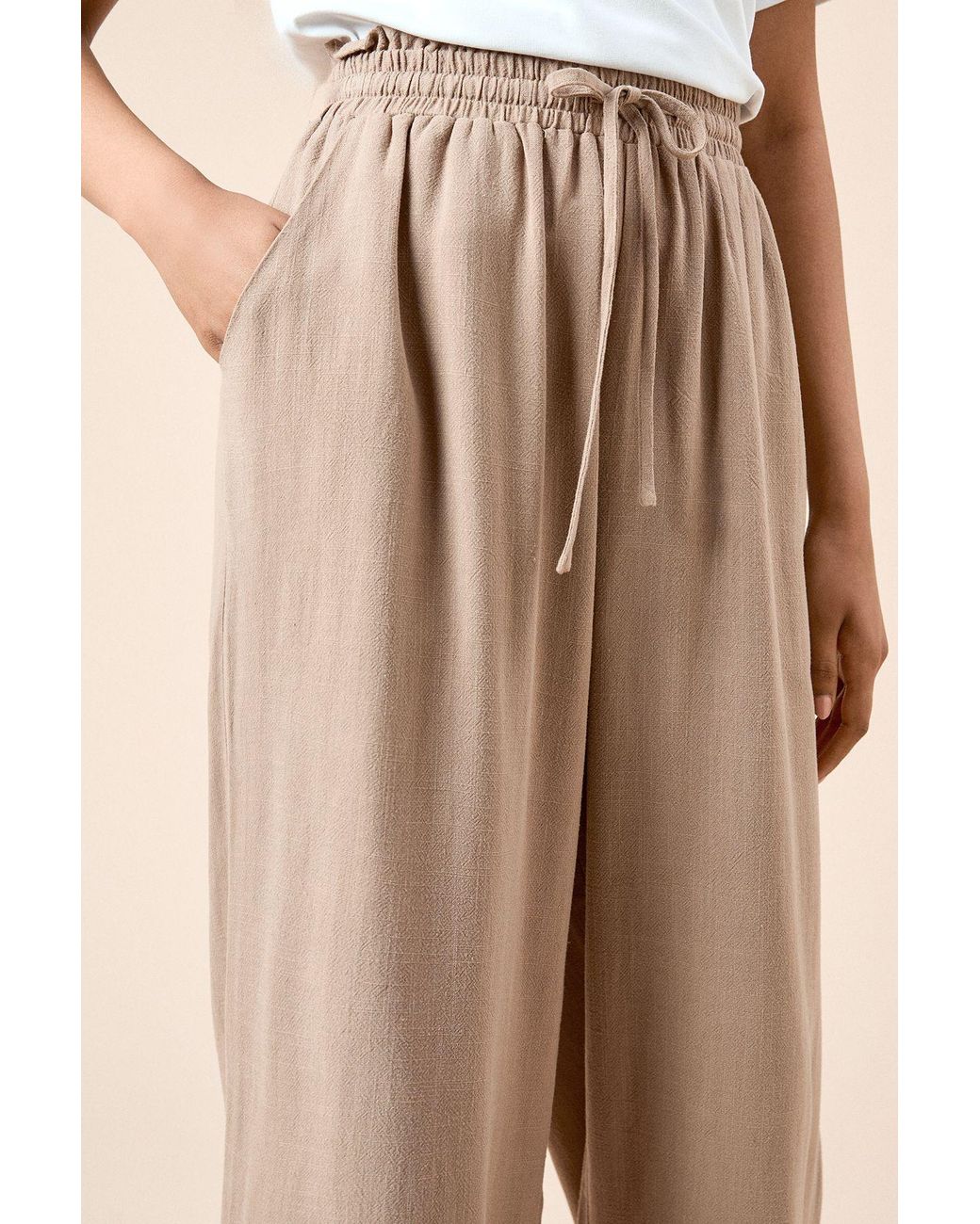 Dorothy Perkins Natural Petite Tie Waist Woven Trouser